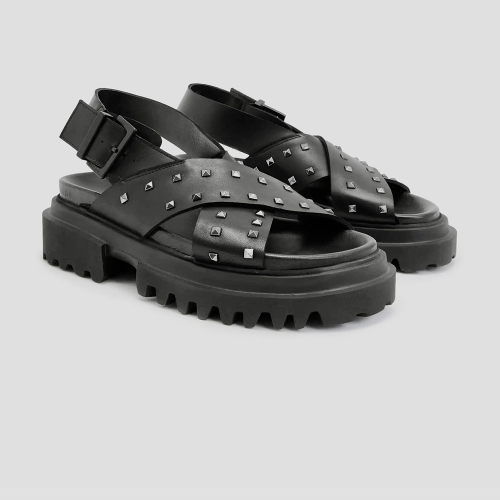 Allsaints lug sole studded sandals. Black size 9